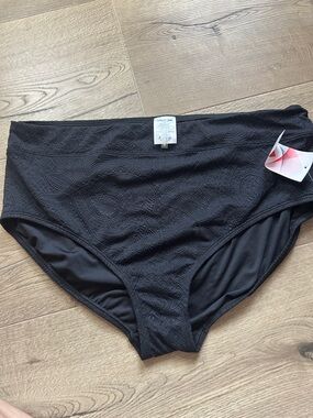 Lands' End Black High-Waist Lace-Texture Bikini Brief